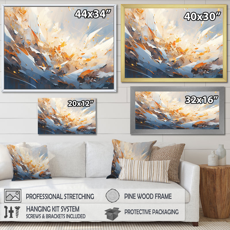 " Orange Grey Symmetrical Sripes II ", Gold Floater Framed, 12" H x 20" W x 1" D