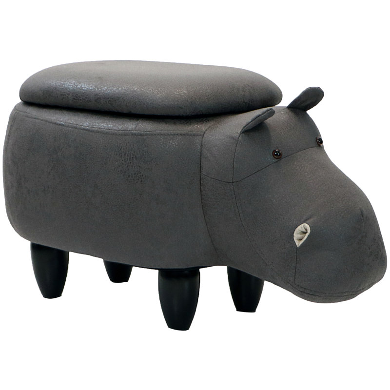Gray Hippo Animal-Shaped Cotton Storage Ottoman