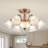 6+2 Lights Red Antique Chrome Nickel Vintage  Semi-Flush Mount Ceiling Light/Chandelier with Frosted Glass Shades-2080940338