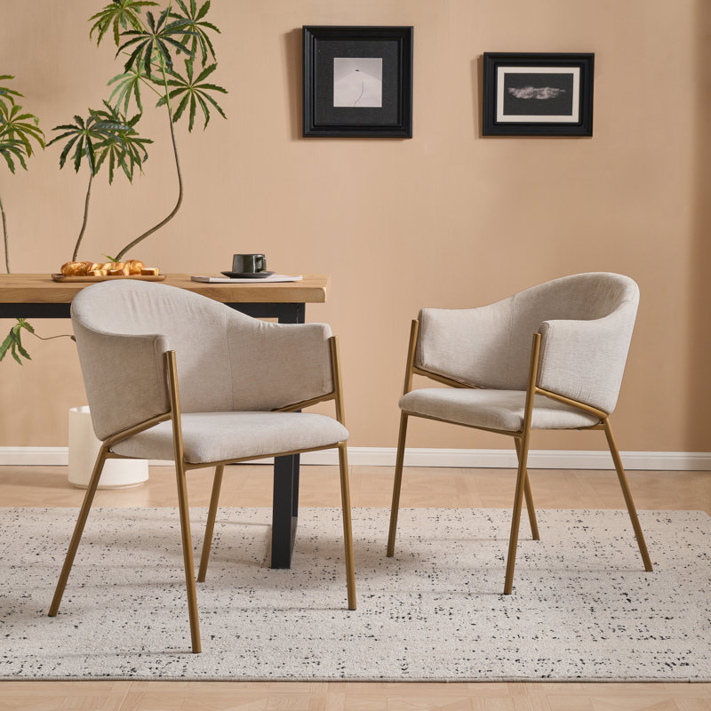 Chaises de salle à manger rembourrées Langston, Chenille clair clair / laiton brossé