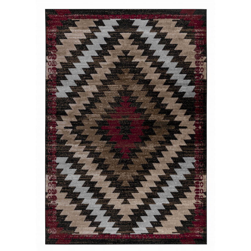 Rug Branch Zuni 8' x 11' (7'10" x 10'10") Brown/Red Geometric Indoor Area Rug, Traditional, Low Pile, Stain-Resistant Carpet - Living Room, Bedroom, Dining Room, and Kitchen