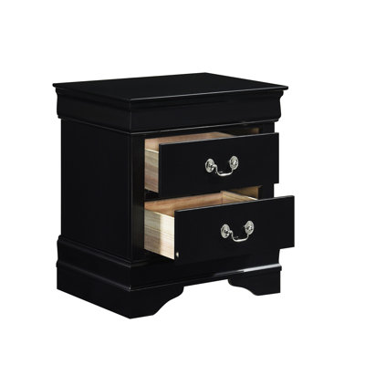 Table de chevet traditionnelle pour chambre à coucher - 2 tiroirs style finition bois noir