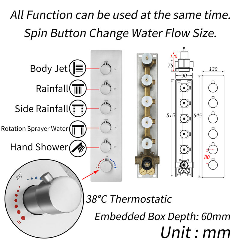Thermostatic All-In-One Kit with Rough in-Valve, Brushed Nickel