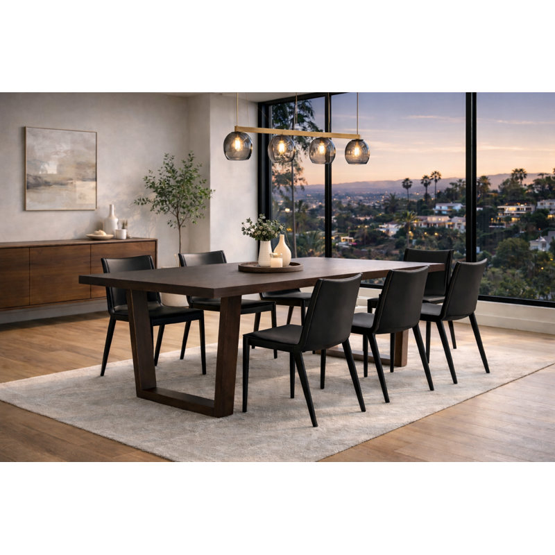 7-Piece Contemporary Dining Set With Walnut Wood Table And 6 Upholstered Dining Chairs