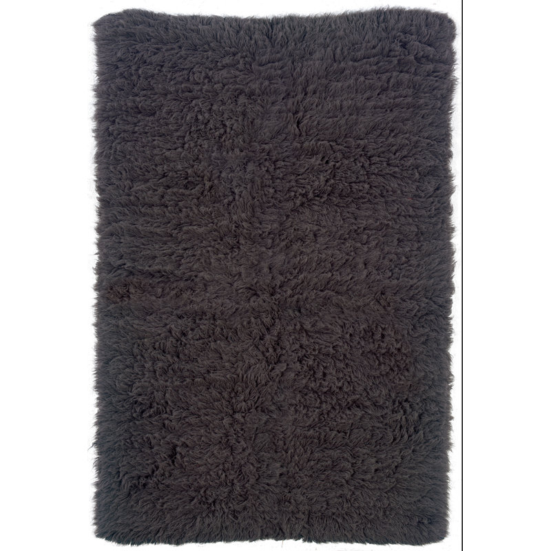 Tapis gris en laine tissé à la main Alamin Flokati, Rectangle 2 pi 4 po x 4 pi 3 po