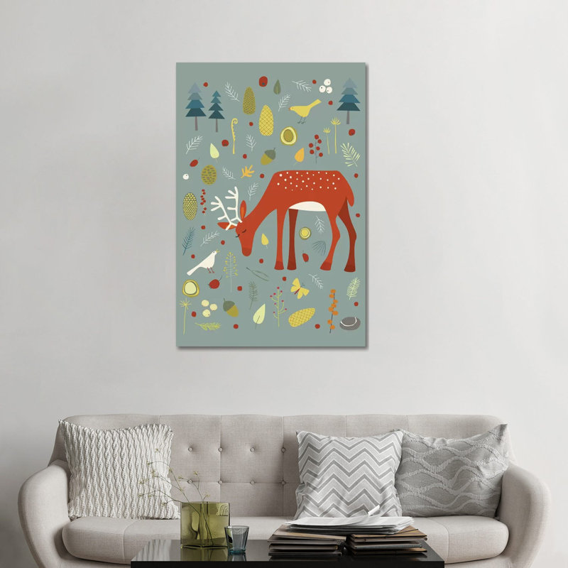 Bonjour cerf! par Nic Squirrell - impression d'art graphique, H 48 po x l 32 po x P 1,5 po, Toile tendue, Pas de tapis