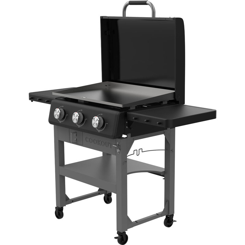 Gril au gaz en acier inoxydable avec tables d'appoint pliantes et roulettes