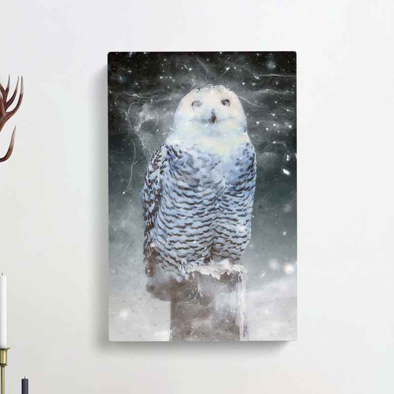 Snowy Owl On A Perch - Wrapped Canvas, 60cm H x 40cm W x 3cm D