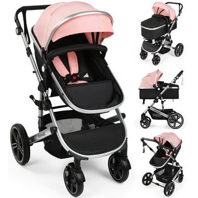 Convertible Baby Stroller for Travel, Folding High Landscape Infant Carriage,Pink