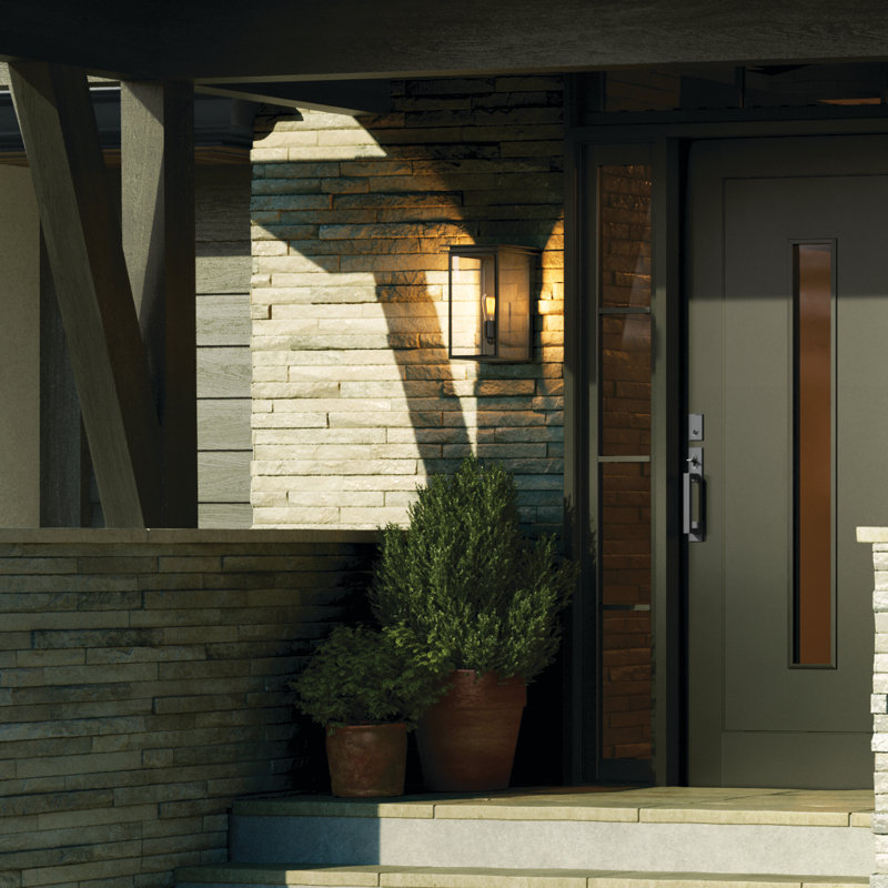 1-Light Outdoor Wall Light with Clear Seeded Glass, 14" H x 8.50" W x 8.50" D