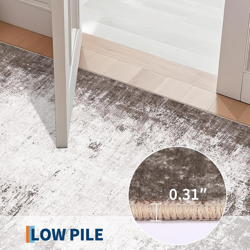 Washable Rug Modern Living Room Rug Non Slip, Contemporary Abstract Carpet, Soft Non Shedding Floor Covering, Low Pile Thin Foldable Mat for Bedroom Dining Room Nursery, Grey