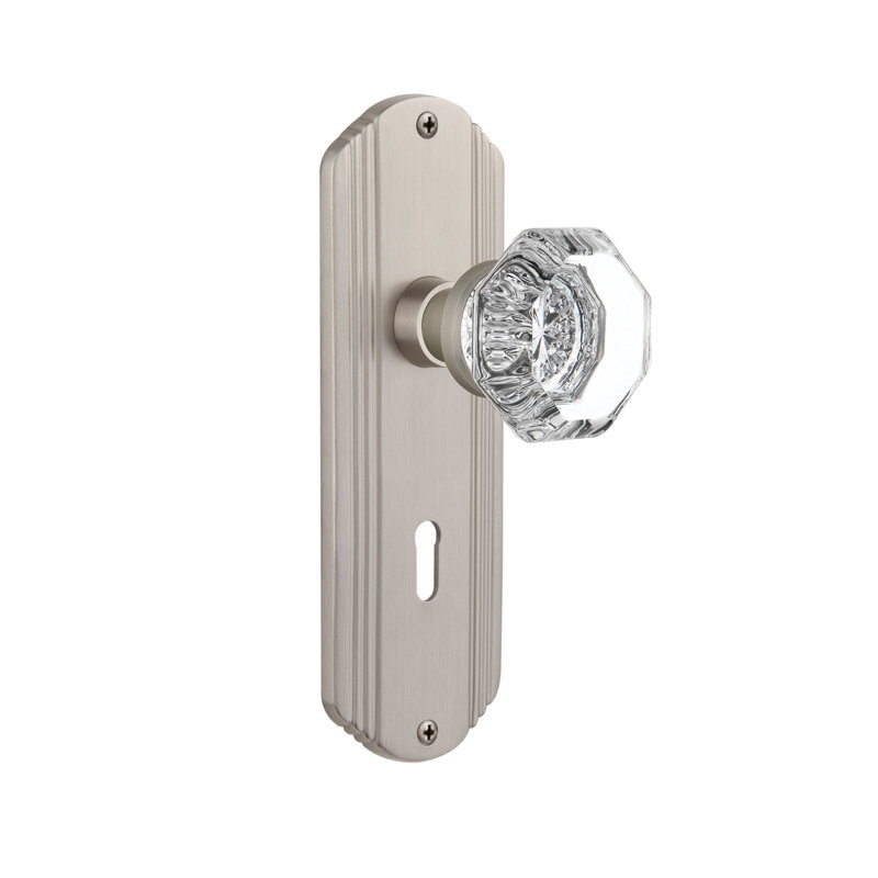 Deco Plate with Decorative Keyhole and Waldorf Door Knob, Satin Nickel