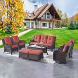 Kenji Wicker 7 - Person Patio Conversation Sets with Cushions