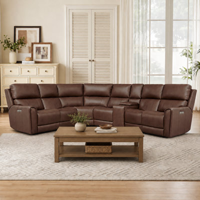 Leather 6-Seat Power Reclining Sectional Sofa with Zero Gravity One Multifunctional Armless Chair and Console