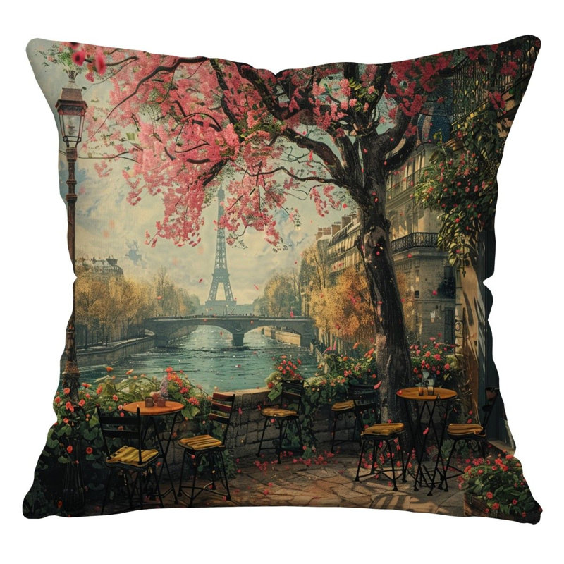 Coussin décoratif réversible en mélange de coton Paris Cafe, H 16 po x l 16 po