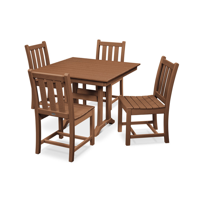 Traditional Garden 5-Piece Farmhouse Trestle Dining Set, Teak