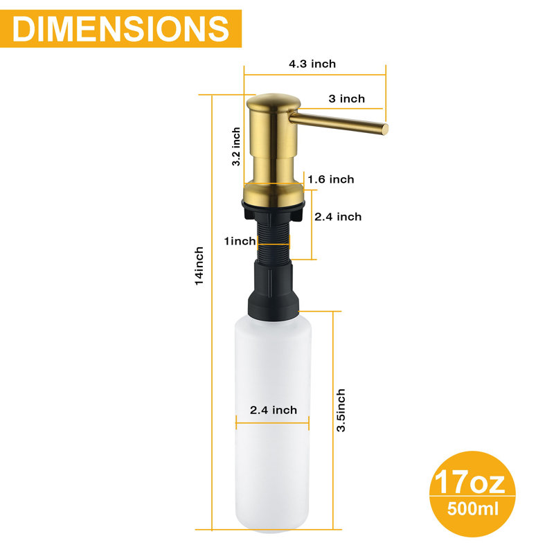 Sink mount Soap Dispenser with Straight Nozzle, Brushed Gold
