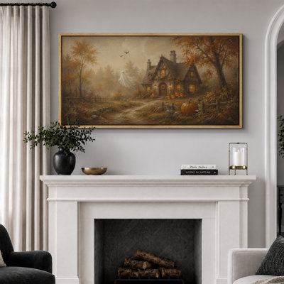 Décoration murale vintage pour Halloween : maison hantée, impression giclée sur toile encadrée (2 pièces) - 61 x 91 cm (24 x 36 pouces)