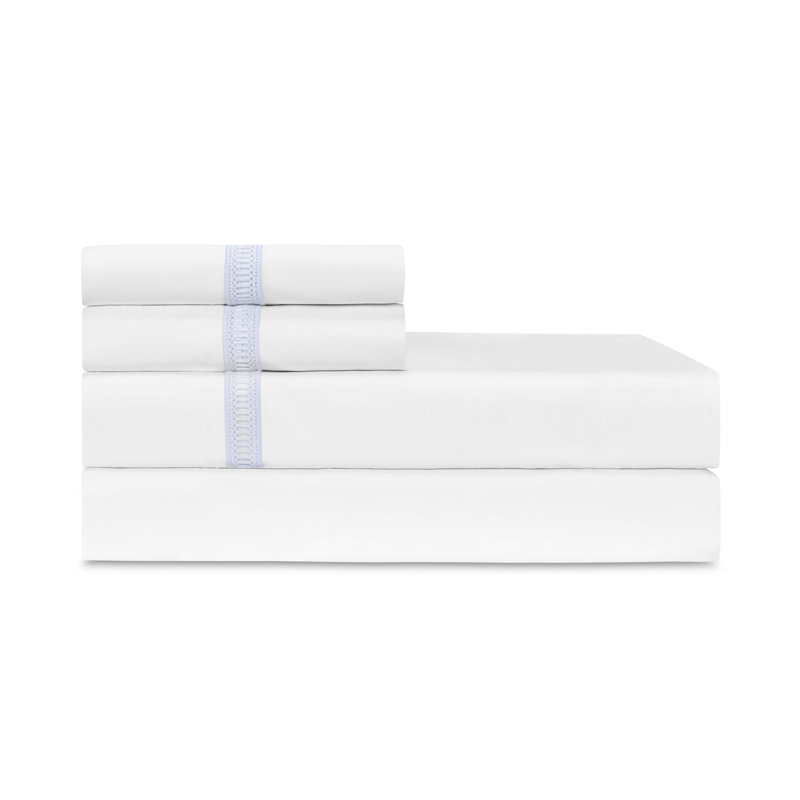 Doric Sheet Set, California King Sheet Set with 2 Pillowcases, White/Blue