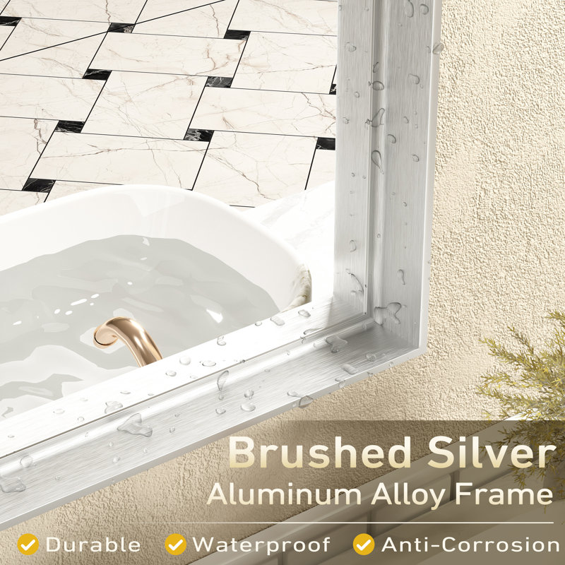 Aevar Tempered Glass and Aluminum Alloy Framed French Cleat Mounted Wall Mirror with 5-Year Warranty, 72" x 32"