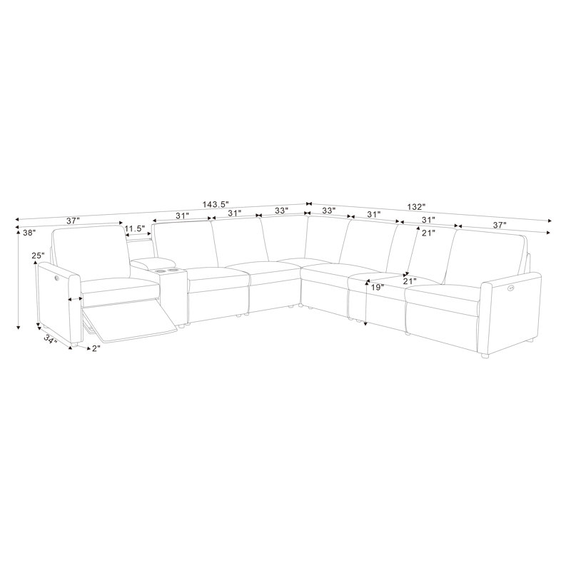 Canapé modulaire inclinable électrique Aspen, Camel