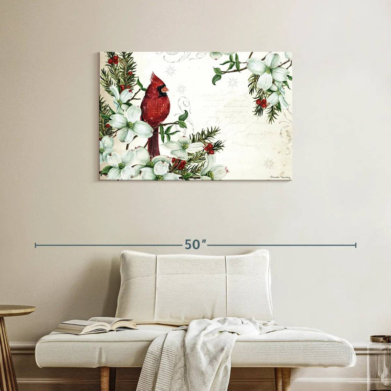 Cardinals d'hiver et cornouiller, H 24 po x l 36 po