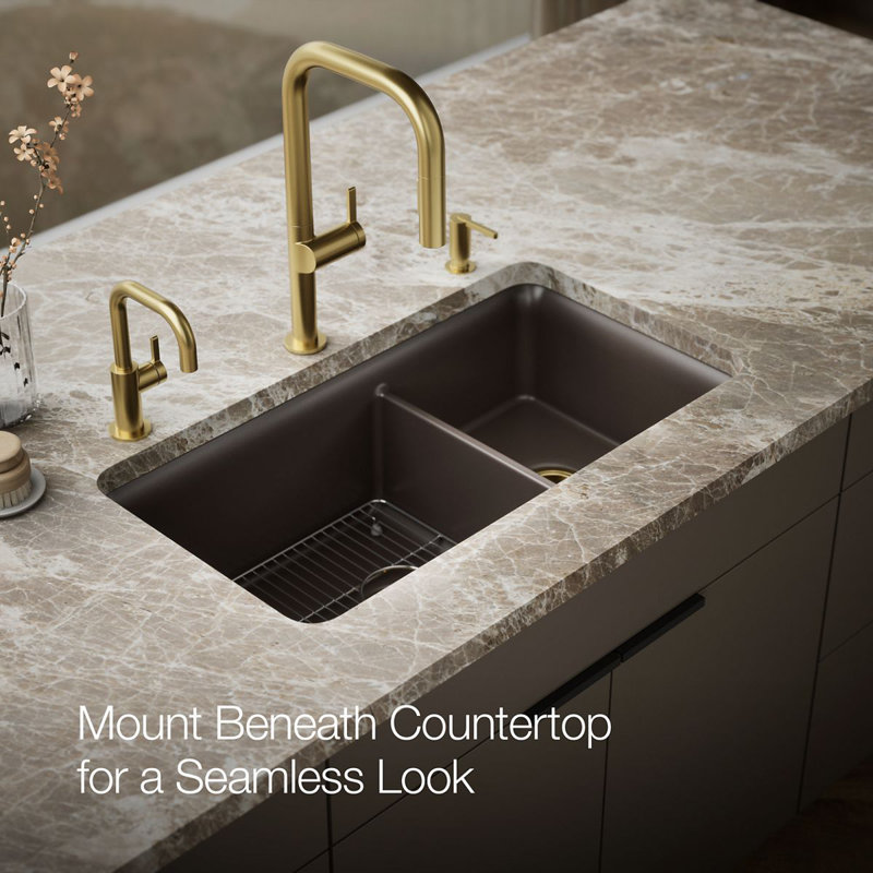 Cairn® 34" L x 18" W Double Basin Undermount with Accessories, Matte Brown