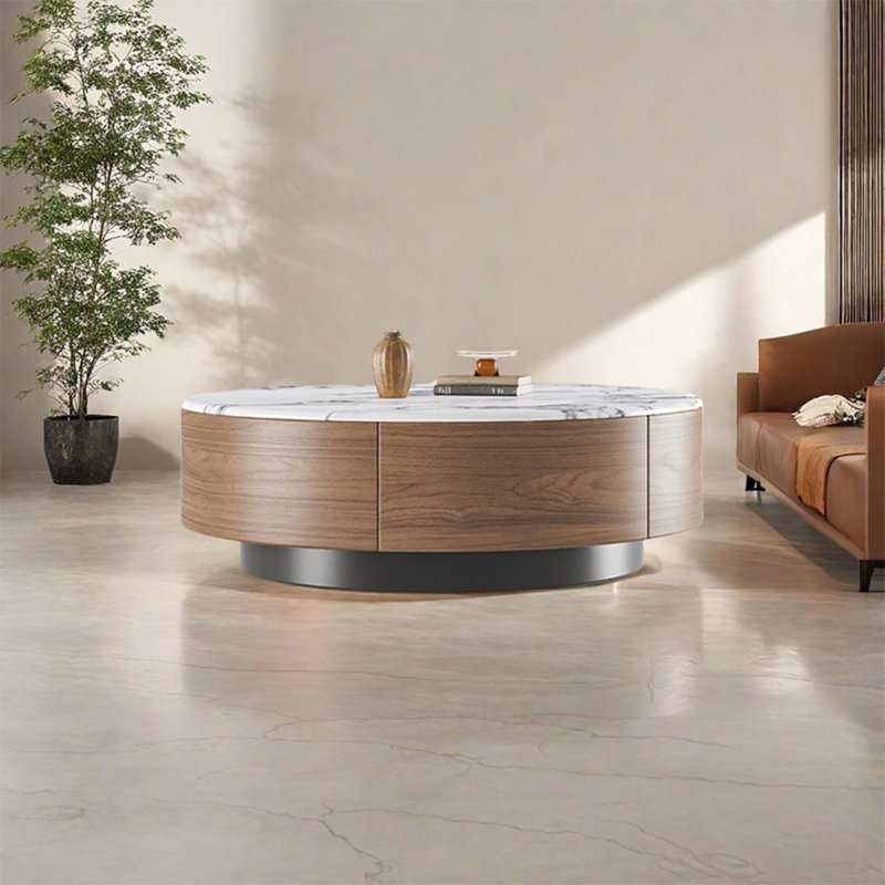 Table basse ronde en pierre micro-cristalline, Noir / blanc