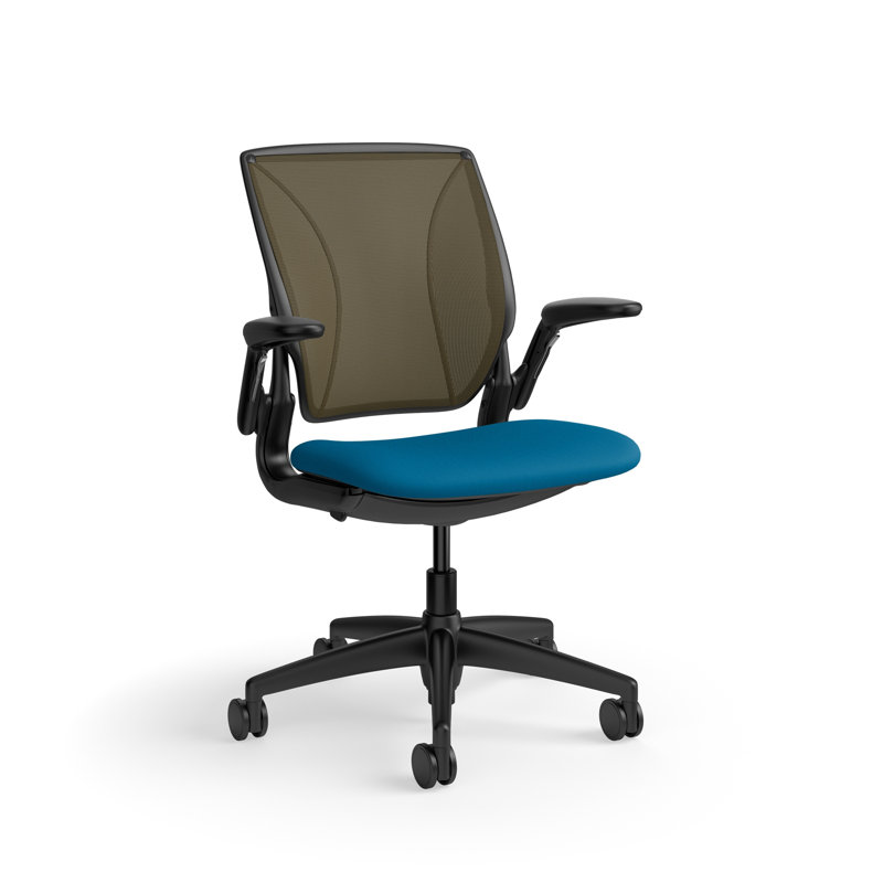 Fauteuil de travail ergonomique avec dossier Caraway World ML et siège rembourré Corde 4, Brun / bleu paon, Noir