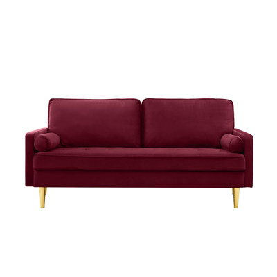 Red 65 - Inch For Bedroom, Gold Metal Feet, Thickened High Density Sponge Filling, Comfortable Seating, Solid Pine Structure With Legs And Cushions, Silky Touch, Spring Loaded Bottom, 800 Pound Load
