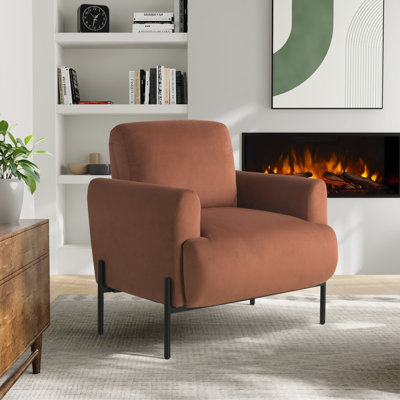 Nerene 35.3" Upholstered Soft Modern Round Arm Accent Chair in Velvet