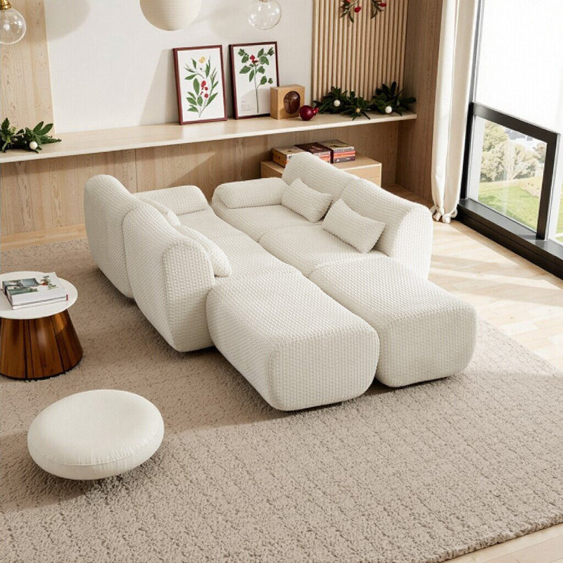 Canapé moelleux inspiré des nuages avec support à ressorts ensachés, aucun assemblage requis, Cream, 6