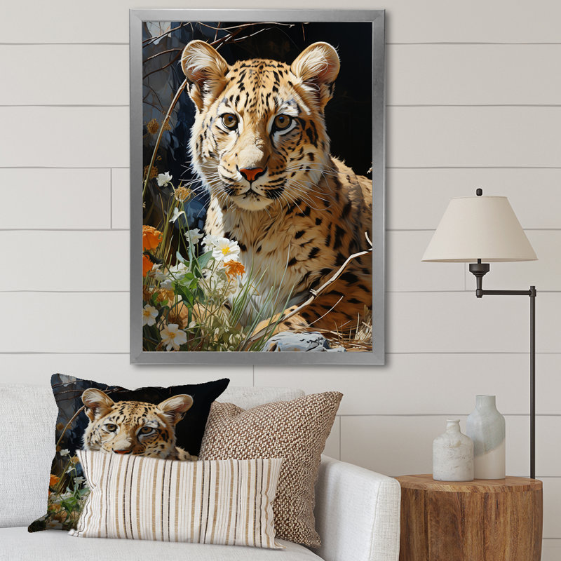 Charlonda Leopard Elegance Pastoral sur toile, Cadre photo argenté, H 32 po x l 16 po x P 1 po