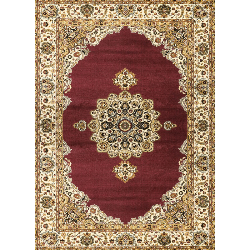 Rouge 24 po X 36 po, médaillon en polypropylène, artisanat classique pour la maison 3 avec motif médaillon saisissant et chambre à coucher au look intemporel