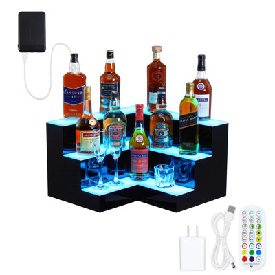 Tablette de présentation de bouteilles de boissons alcoolisées à DEL, tablettes de bar pour bouteilles de boissons alcoolisées, support de bouteilles de boissons en acrylique mural avec télécommande et contrôle d'application, tablette de bouteilles