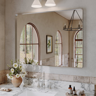 Lunara 1.18" Deep Rounded Corner Rectangular Bathroom Wall Mirror with Premium Tempered Glass & Aluminum Alloy Framed