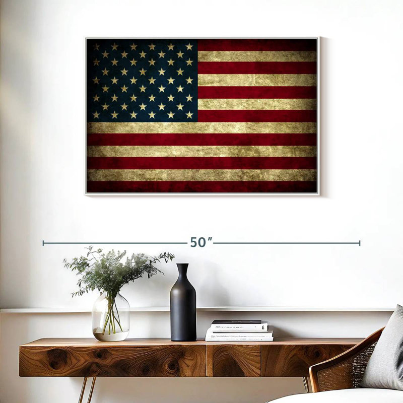 Drapeau rétro des États-Unis, Cadre flottant blanc, 37 po x 25 po