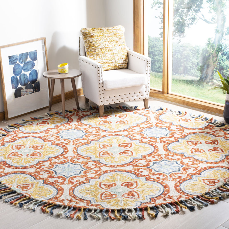Tapis floral en laine touffeté à la main Vahakn, Rond 5 pi