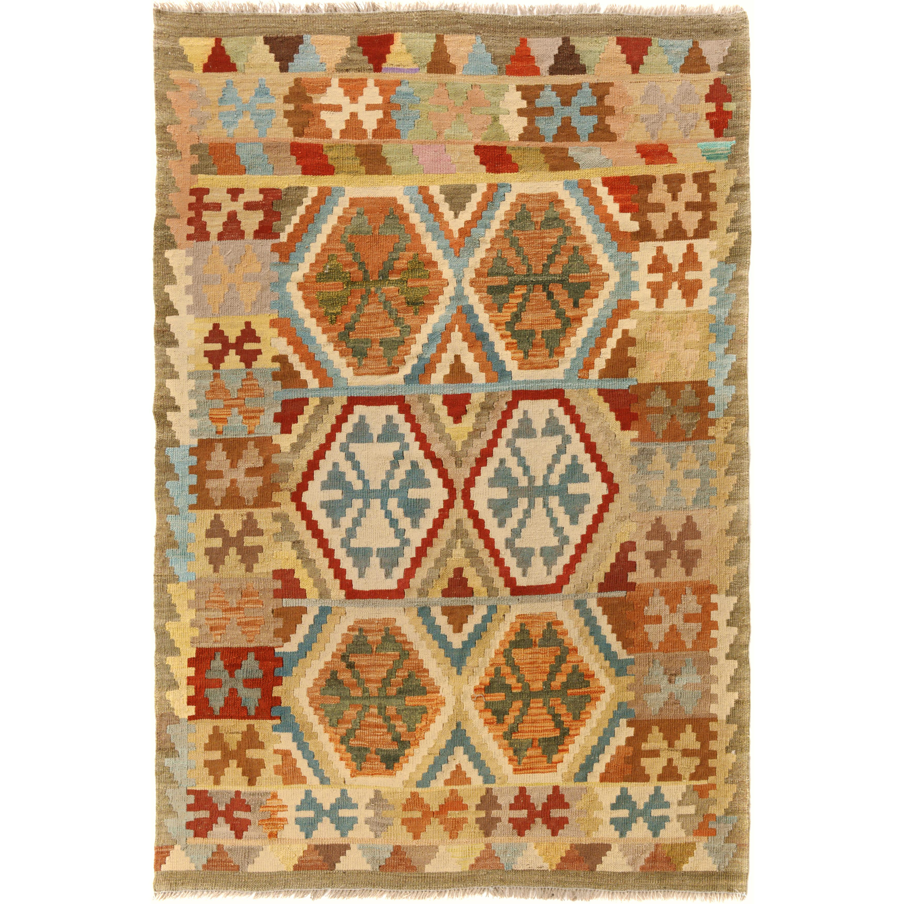 Isabelline Sinclair Geometric Handmade Hand-Knotted Rectangle 4'1