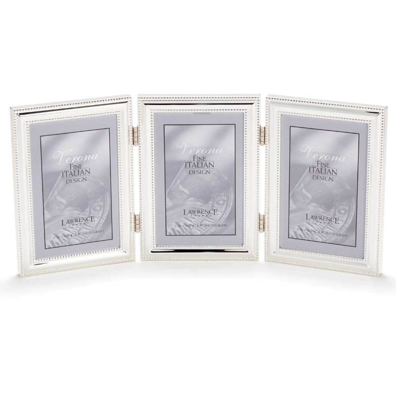 Cadre photo vertical triple à charnières saunterton, 4 po x 6 po, Argent avec perles