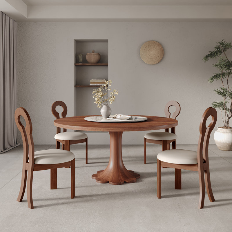 Table de salle à manger ronde en bois massif avec table tournante circulaire 360 °, H 29,52 po x L 53,15 po x l 53,15 po