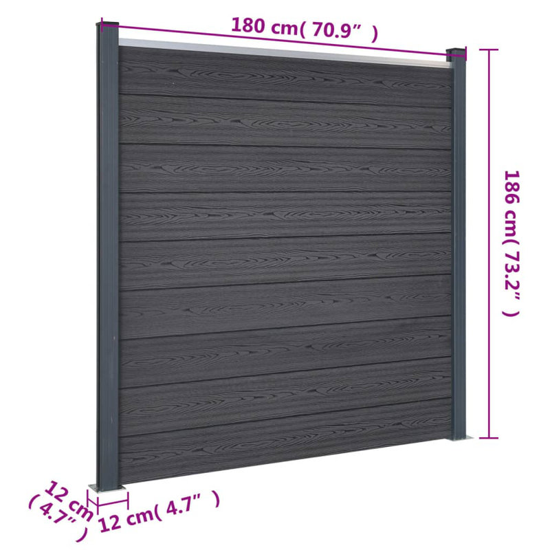 Fence Panel Set WPC, Grey, 186cm H x 353cm W