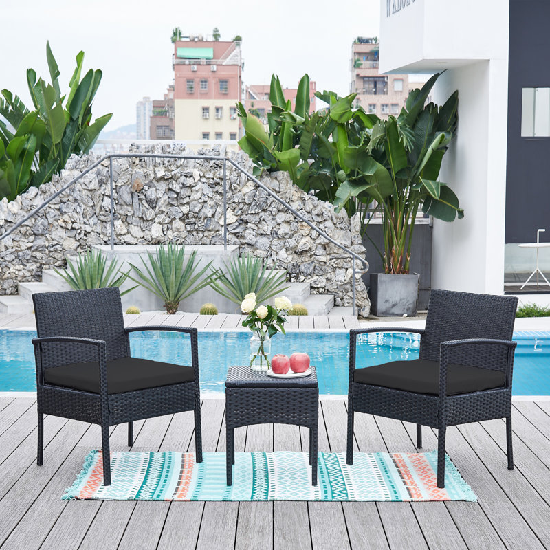 Ivancea 2 - Person Wicker Patio Dining Set with Square Table , Cushions Included, Black