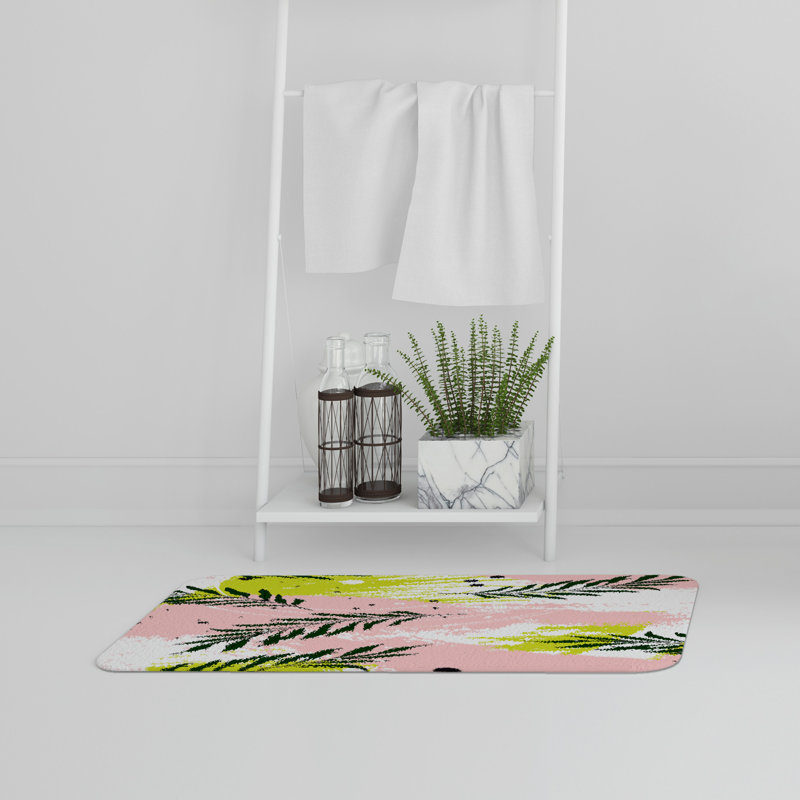 Aissa Non-Slip Bath Rug, Abstract Pastel Foliage