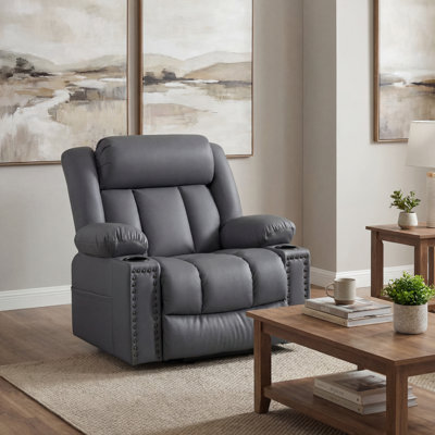 Fauteuil de massage à 3 moteurs de 40 po de large avec moteur et chaleur, fauteuil inclinable en cuir pour une relaxation complète du corps, réglage indépendant avec télécommande