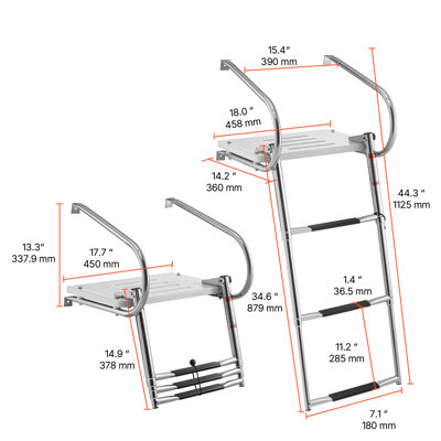 Boat Ladder, 3 Steps, Stainless Steel Telescoping Folding Swim Deck Ladder for Rear Entry Inboard, 400 lbs Capacity with Wide Anti-Slip Steps & Handrails, for Outboards, Yacht, Pontoon Boats