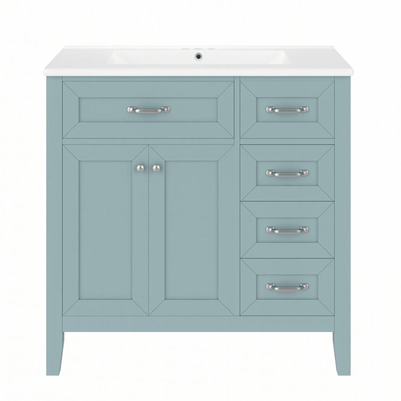 Meuble-lavabo 36 po avec lavabo, armoire de salle de bain avec tiroirs, structure solide et panneau de fibres à densité moyenne