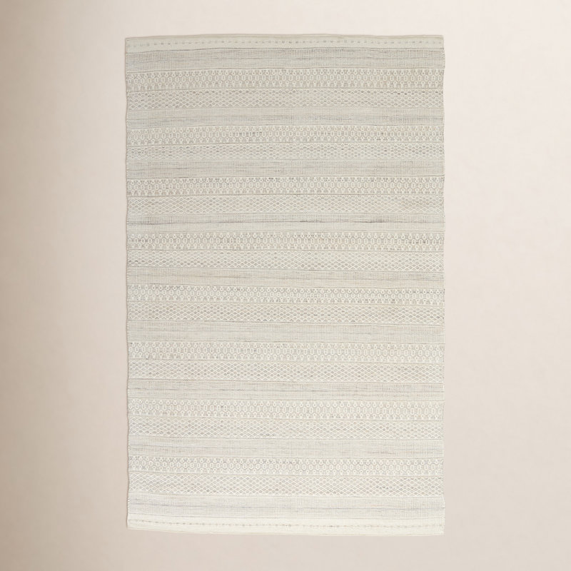 Tapis intérieur / extérieur géométrique tissé à la main Gingham crème, Rectangle 9 pi x 12 pi