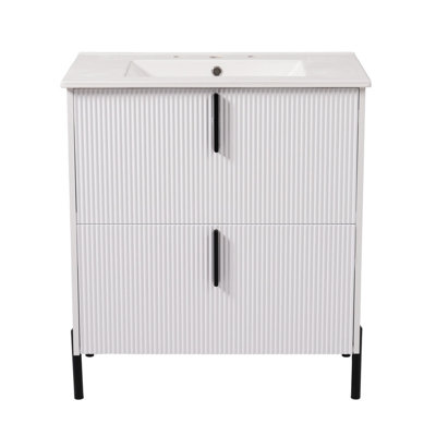 30" Bathroom Vanity with Ceramic Sink - Fluted Design with Full-Extension Soft-Close Drawers, Undermount Slides, Modern Storage Cabinet for Bathroom Remodel