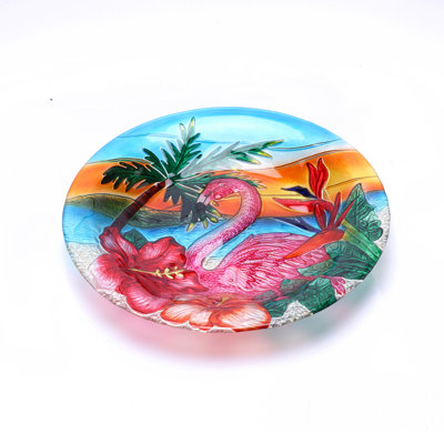 22.5'' H Glass Bird Bath with Metal Stand, Flamingo Outdoor Birdbath Feeder